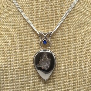 Sajen Sterling Silver Pendant Necklace Vintage Blue Topaz Druzy 21"